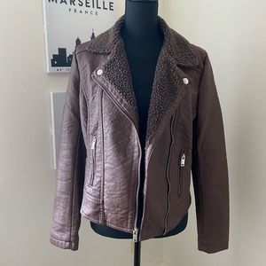 Brown, Faux-Leather Jacket [Medium]